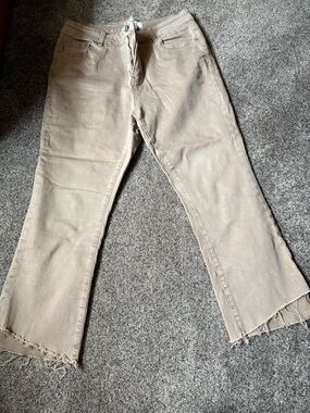 CHARLIE B Beige High-Rise Jeans with Frayed Waist Detail